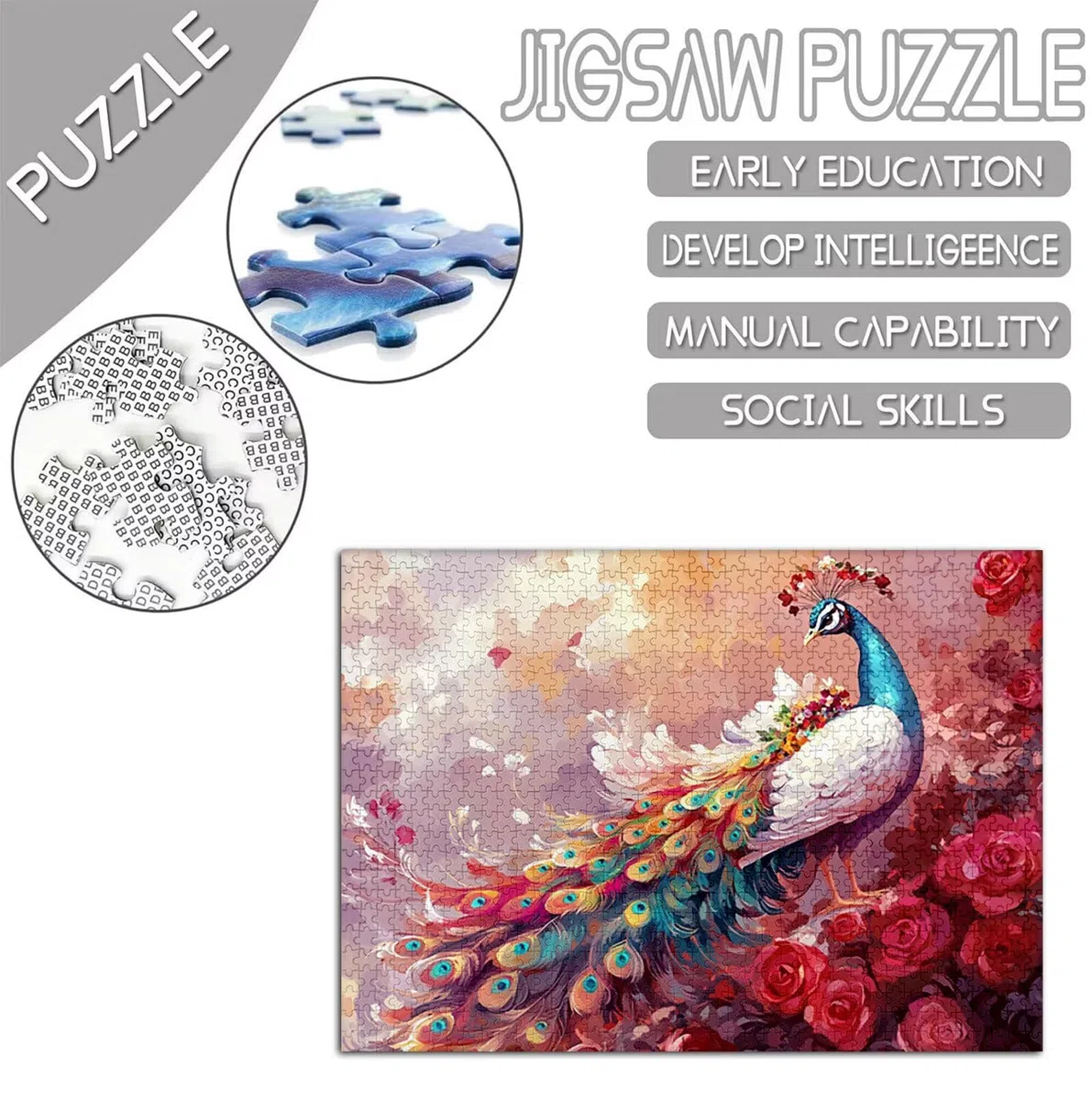 Paw Puzzle 1000 elementów dla dorosłych, duże drewniane puzzle wzór kwiatowy, 75 x 50 cm układanka DIY rzemiosło 14 lat działalność rodzinna z opakowaniem prezentu do dekoracji ścian domu sypialnia