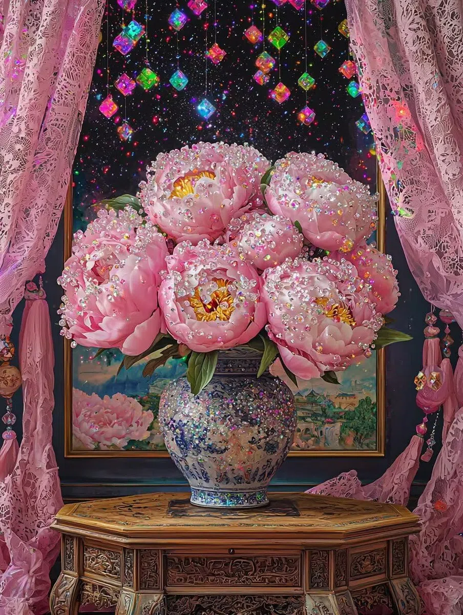 WEISHIWE Doniczka piwonii Malowanie według numerów dla dorosłych, 60x80cm w