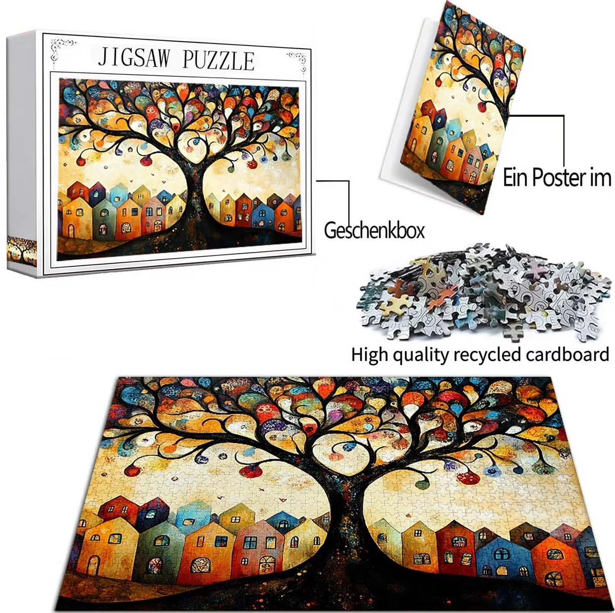 Abstrakcyjne Puzzle 1500 sztuk, 5D DIY Puzzle Drzewo Puzzle Dorośli i 14 lat Chłopcy, Układanka z pudełkiem prezentowym, Gry Relaks i Inteligencja, Wystrój pokoju na ścianę, 87 x 57 cm, Model105