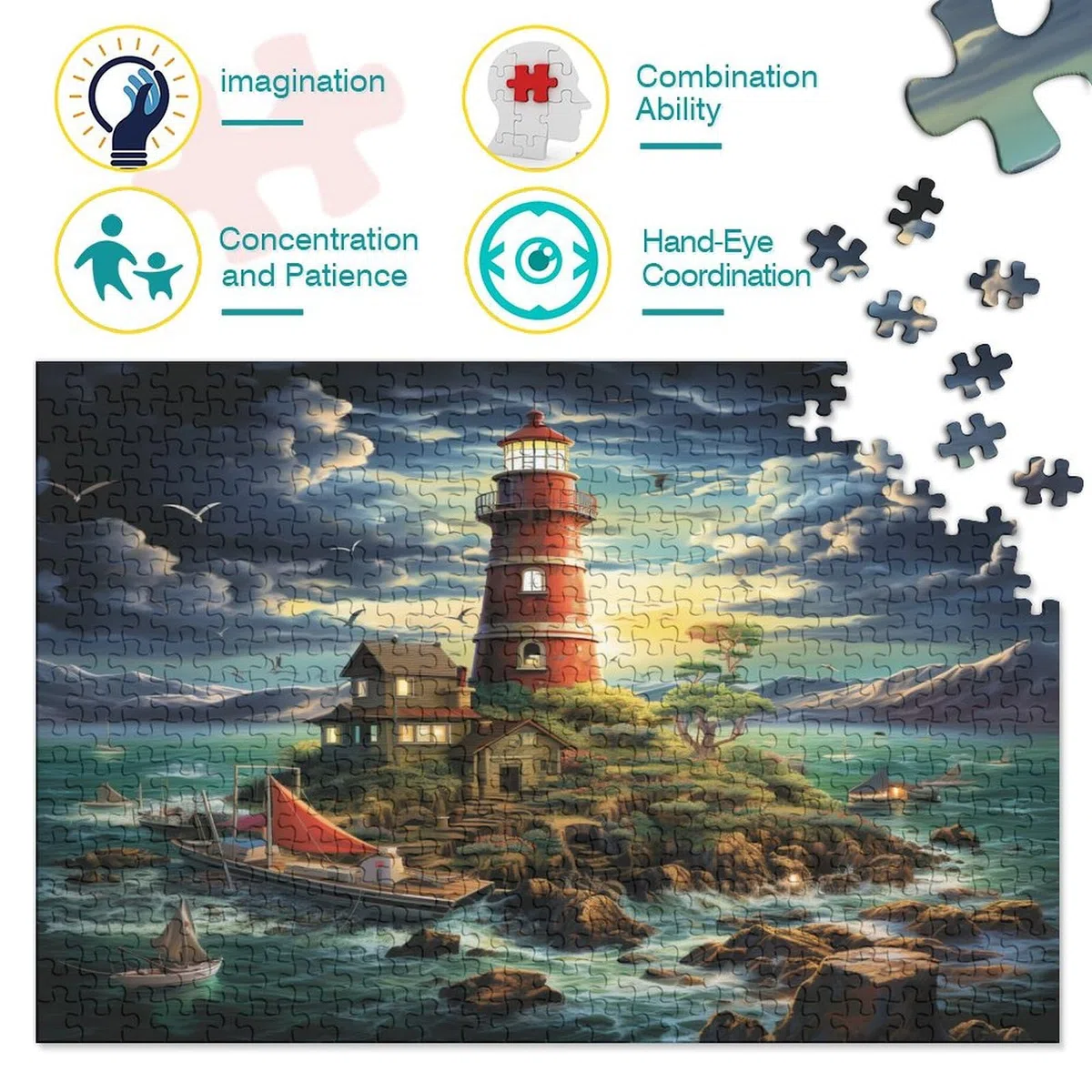 Klasyczne puzzle Lighthouse 1000 sztuk dla dorosłych, puzzle dla dzieci, puzzle intelektualna zabawka dekompresyjna edukacyjna zabawa rodzinna 1000 sztuk (75 x 50 cm)