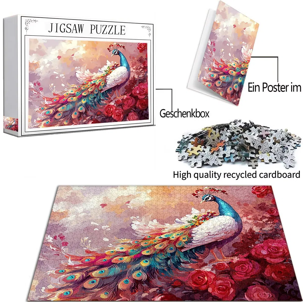 Paw Puzzle 1000 elementów dla dorosłych, duże drewniane puzzle wzór kwiatowy, 75 x 50 cm układanka DIY rzemiosło 14 lat działalność rodzinna z opakowaniem prezentu do dekoracji ścian domu sypialnia