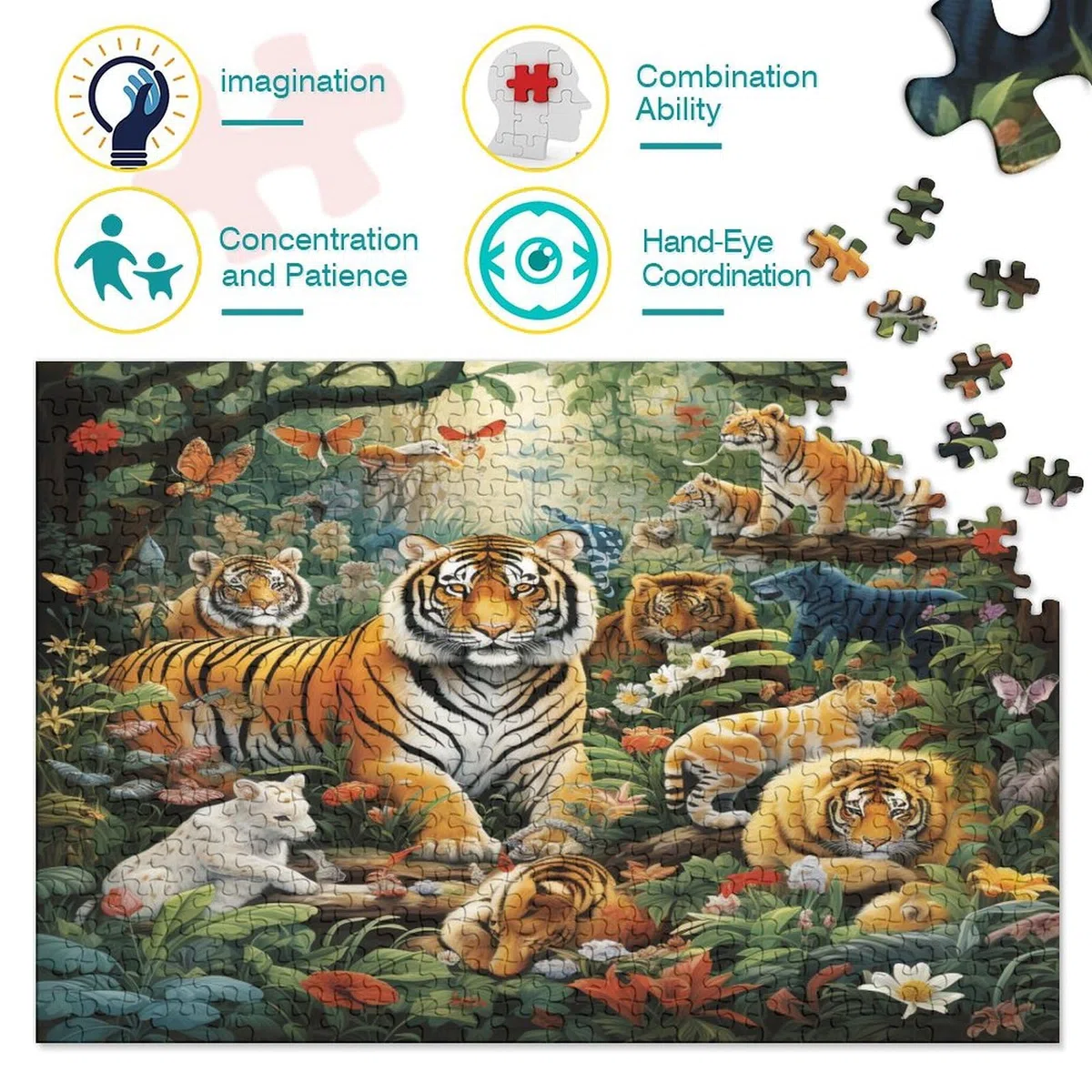 Jungle Animals Puzzle 1000 sztuk Puzzle Dla Dorosłych Drewniane Puzzle Gra Edukacyjna Dla Dorosłych Wyzwanie Zabawka Prezent Dla Wszystkich Kobiet I Mężczyzn 1000 sztuk (75 x 50 cm)