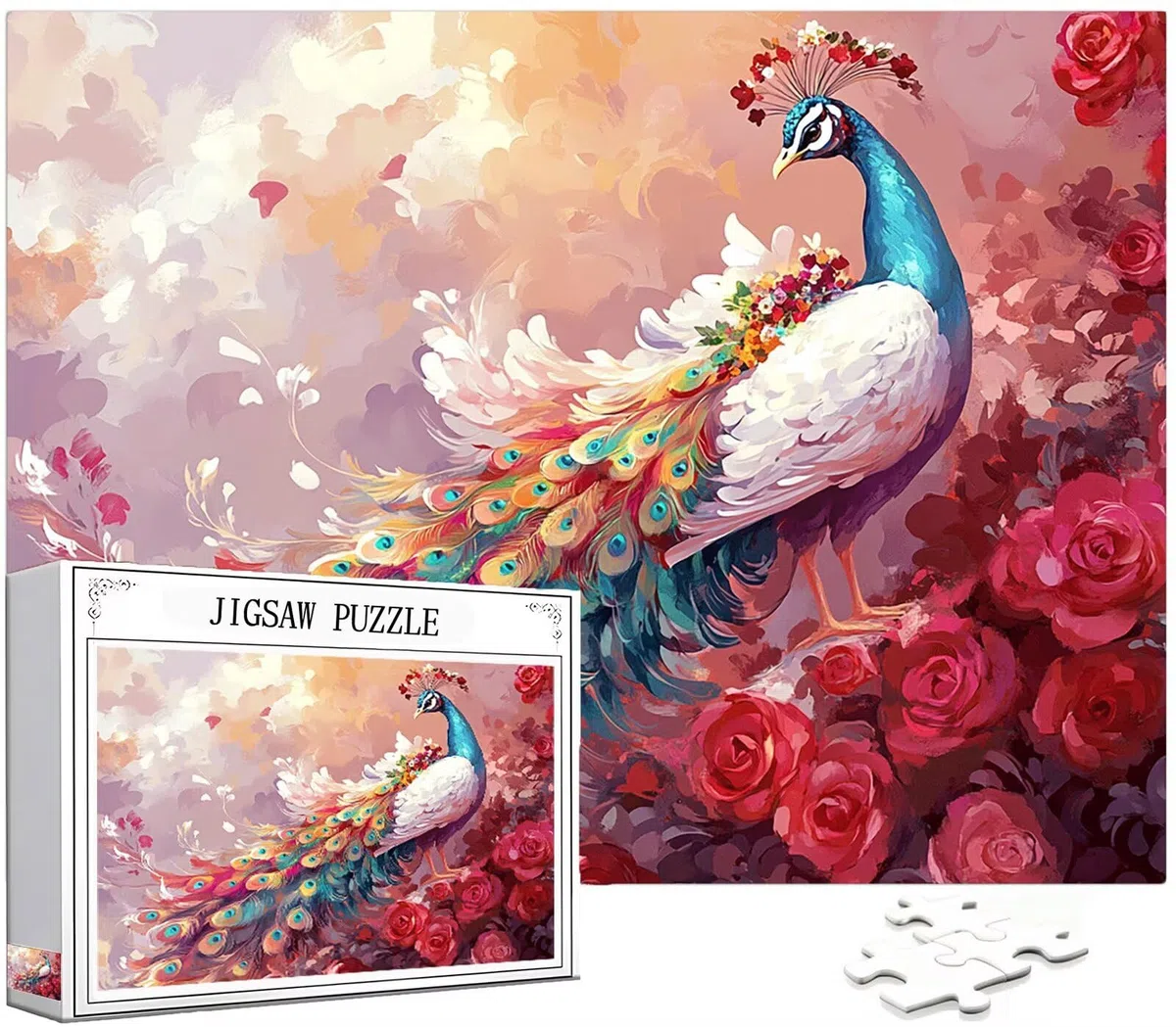 Paw Puzzle 1000 elementów dla dorosłych, duże drewniane puzzle wzór kwiatowy, 75 x 50 cm układanka DIY rzemiosło 14 lat działalność rodzinna z opakowaniem prezentu do dekoracji ścian domu sypialnia